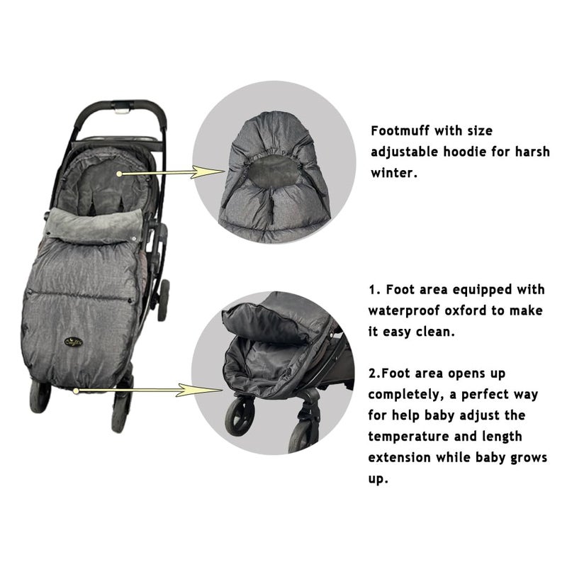 CozyMe Stroller Footmuff, Stroller Blanket with Hoodie for Toddler Winter Stroller Cover, Stroller Bunting Bag with Fleece Lined Front Height Adjustable & Removable Baby Bunting Bag for 6M-4T - Image 5